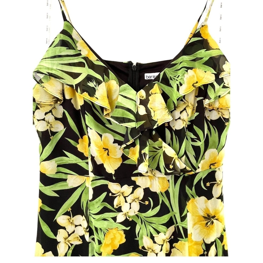 Bar III Floral Maxi Dress Women Large Black Yellow Excellent Ruffle Slit V-Neck - Picture 5 of 16